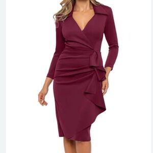 Xscape Long Sleeve Burgundy Dress